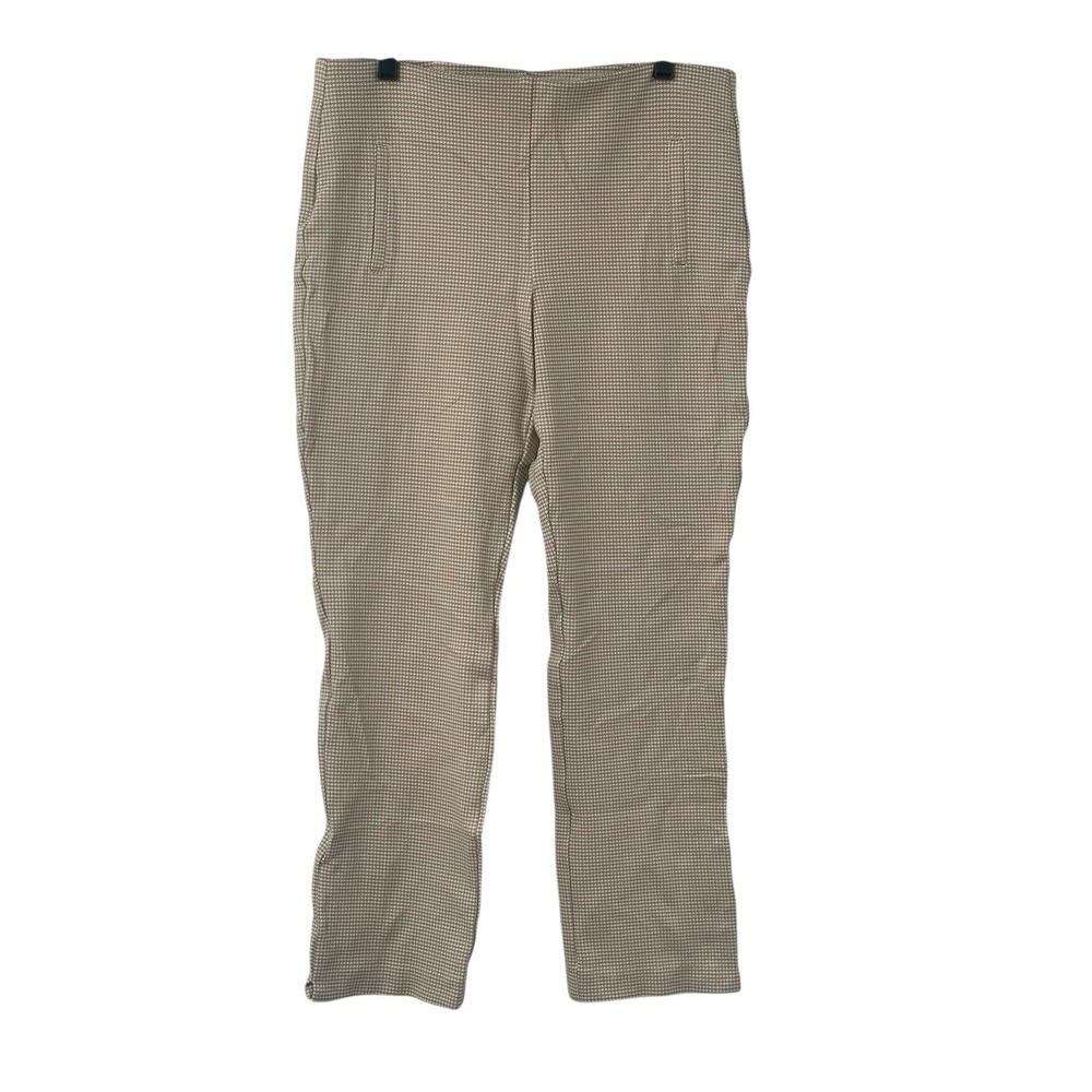 Chicos Juliet Straight-Leg Pull On Houndstooth Pants‎ Tan/Cream Size 1.5/Med